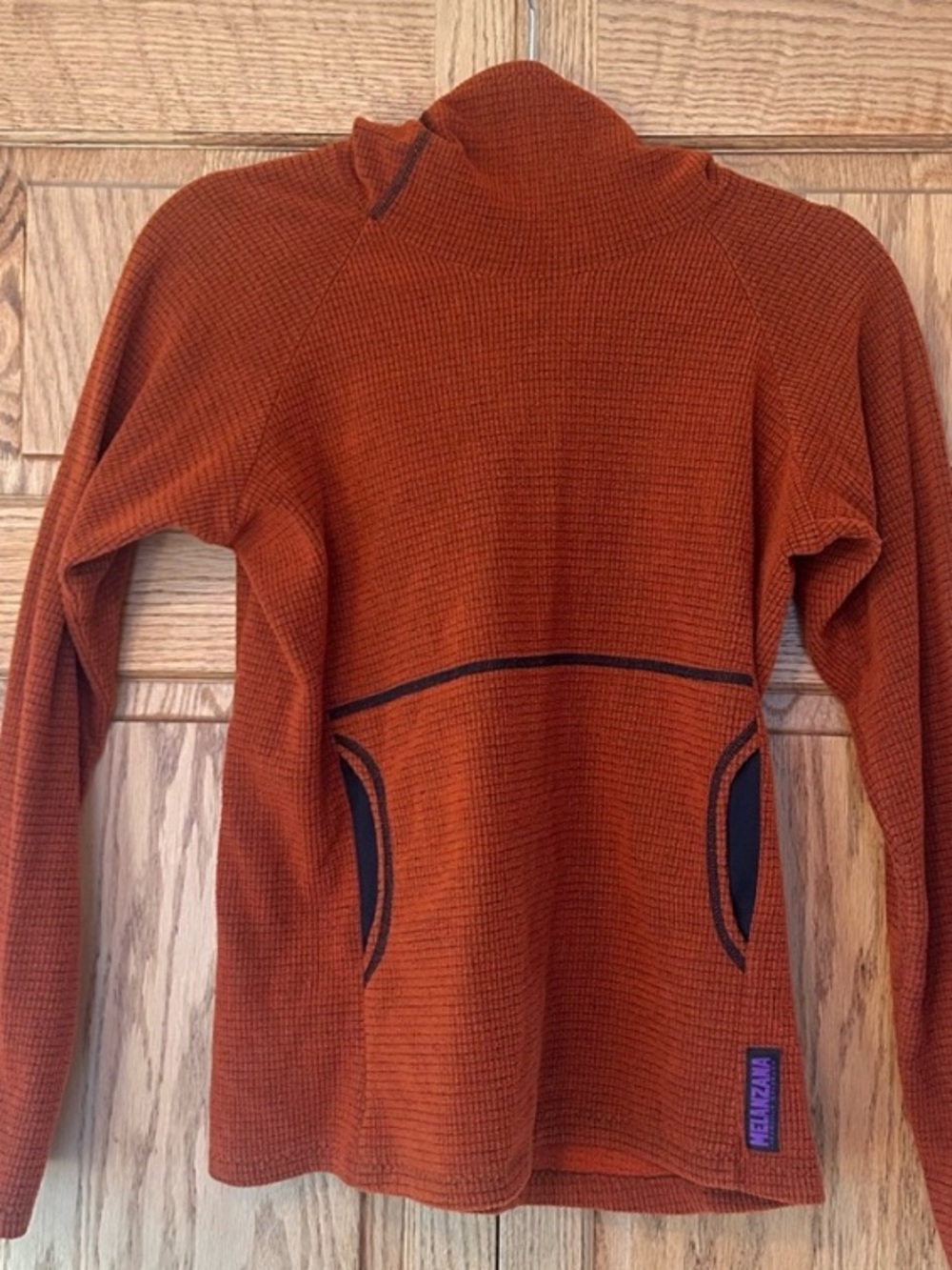 Melanzana Rust Orange Waffle-Knit Hoodie